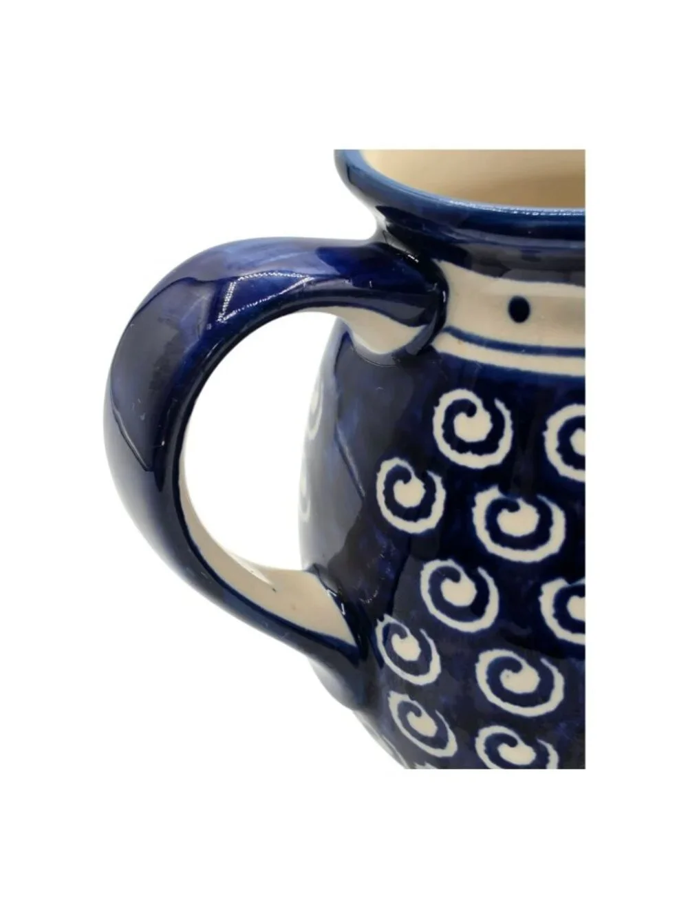 Handmade Boleslawiec Polish Pottery Creamer Pitcher Blue White Swirl 48oz
